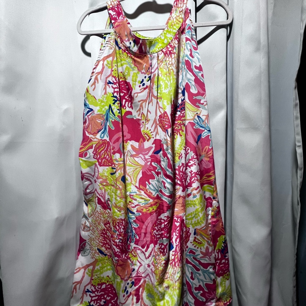 Charlie Paige Coral Reef Print Sleeveless Shift Dress Large Tropical Resort - Picture 3 of 5